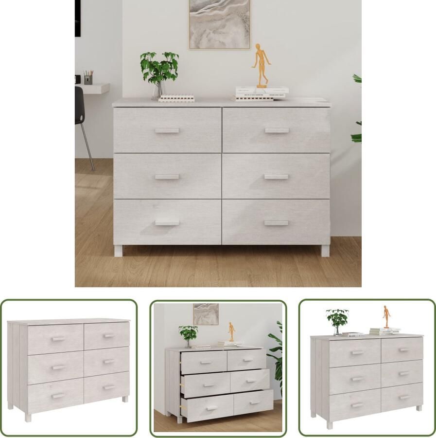 The Living Store Dressoir HAMAR 113x40x80 cm massief grenenhout wit Dressoir Meubel Salontafel Woonkamerinrichting Grenoble Hout