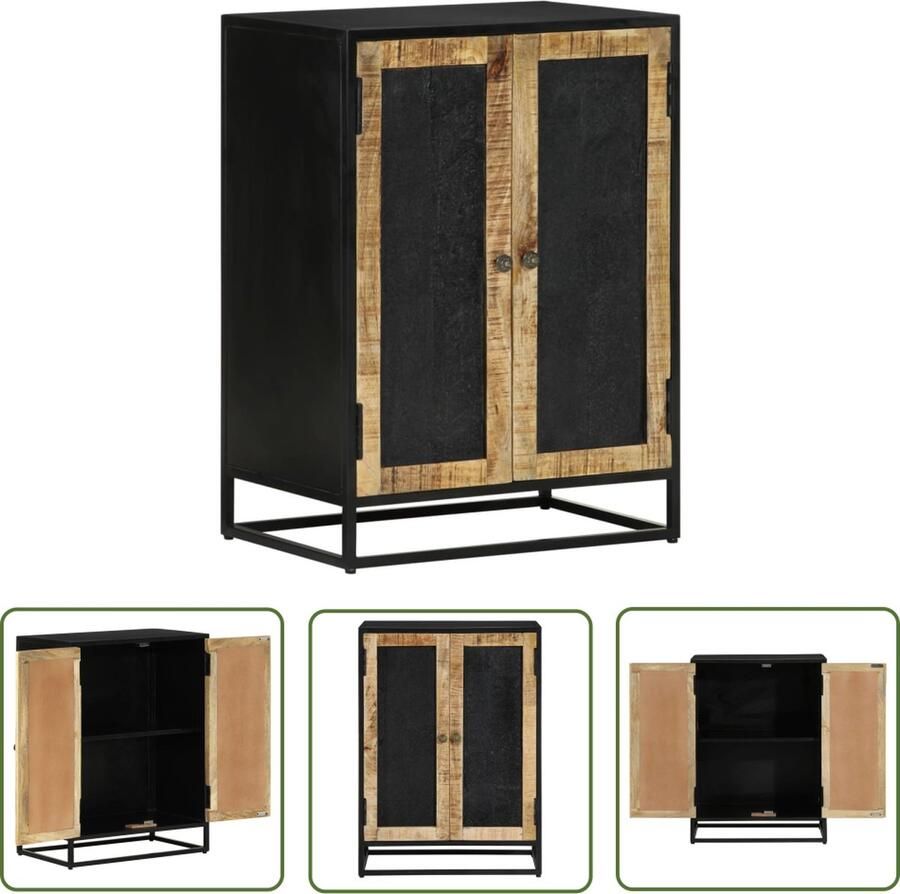 VidaXL Dressoir met 2 deuren 55x35x75 cm massief mangohout en ijzer Dressoir Commode Mangohouten Dressoir Vintage Dressoir Industrieel Dressoir