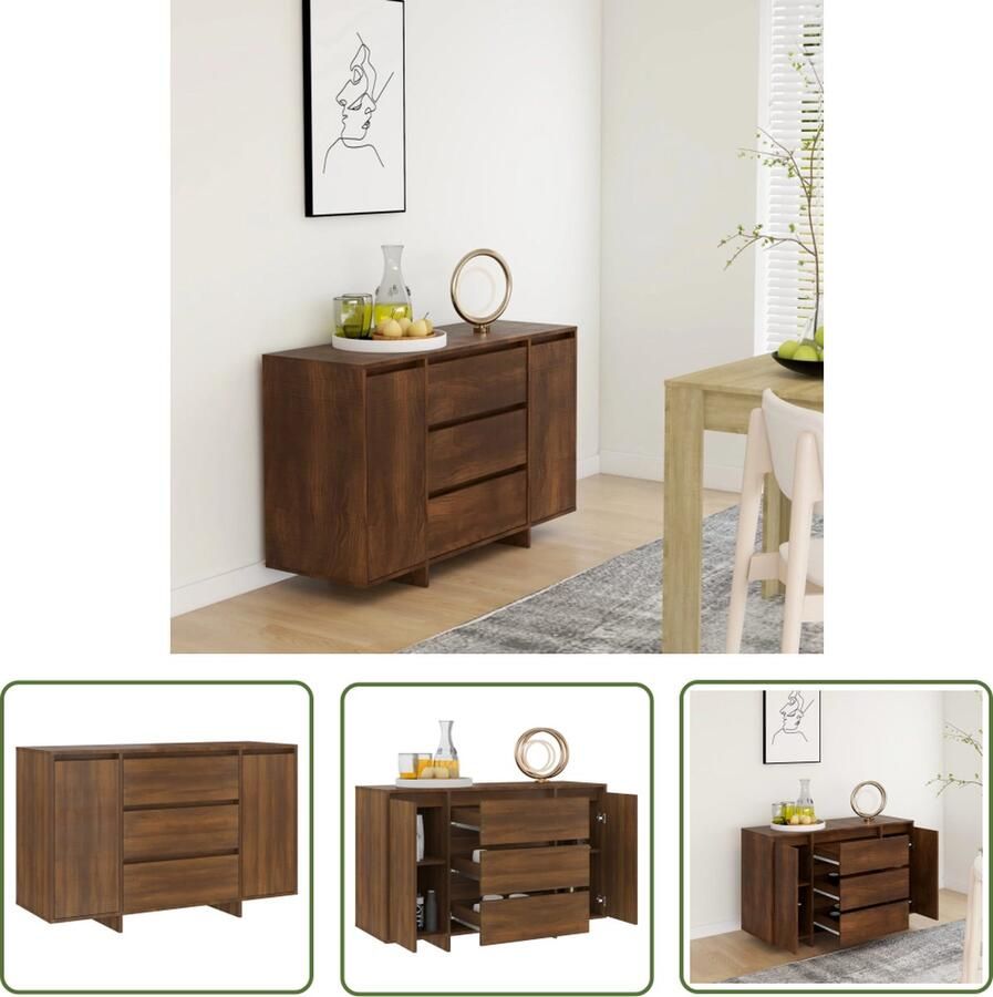 The Living Store Dressoir met 3 lades 120x41x75 cm bewerkt hout bruin eikenkleur Dressoir Bijzetkast Salontafel Houten Dressoir Bruine Eiken