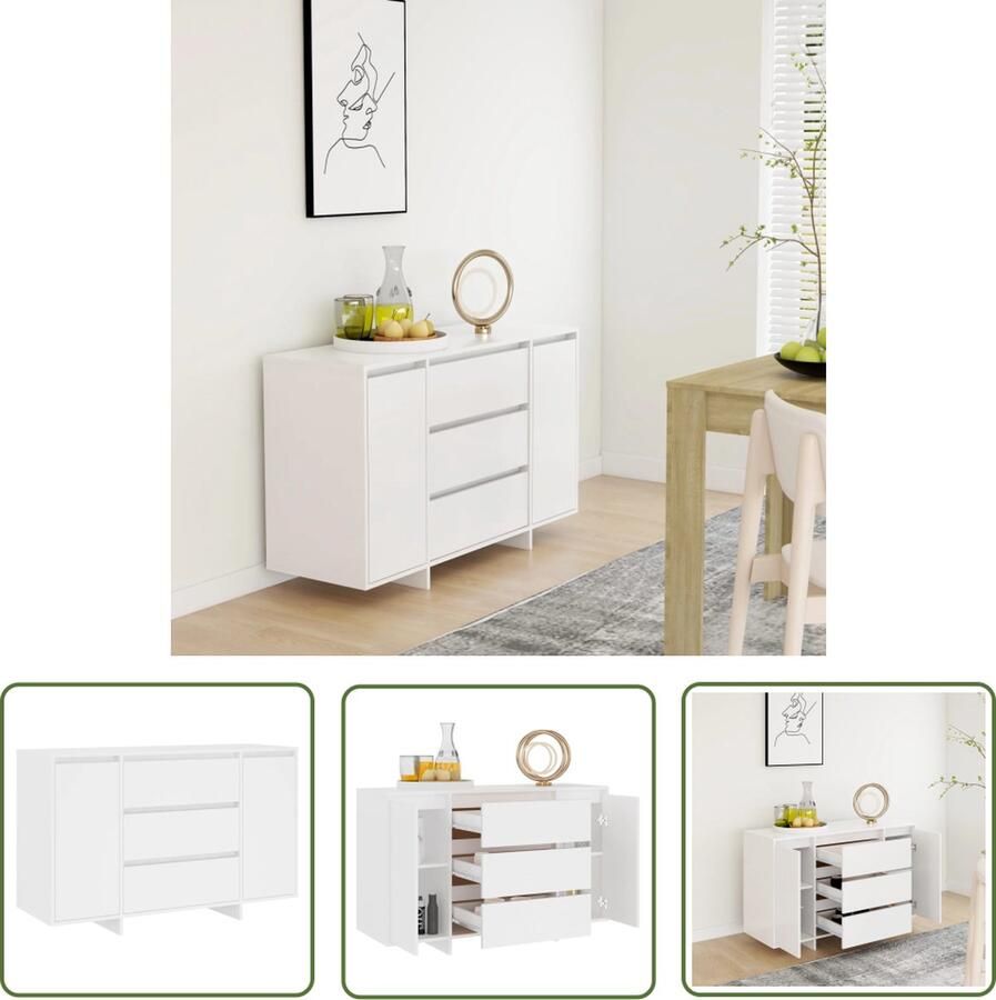 The Living Store Dressoir met 3 lades 120x41x75 cm bewerkt hout wit Dressoir Bijzettafel Opbergkast Buffetkast Houten Dressoir