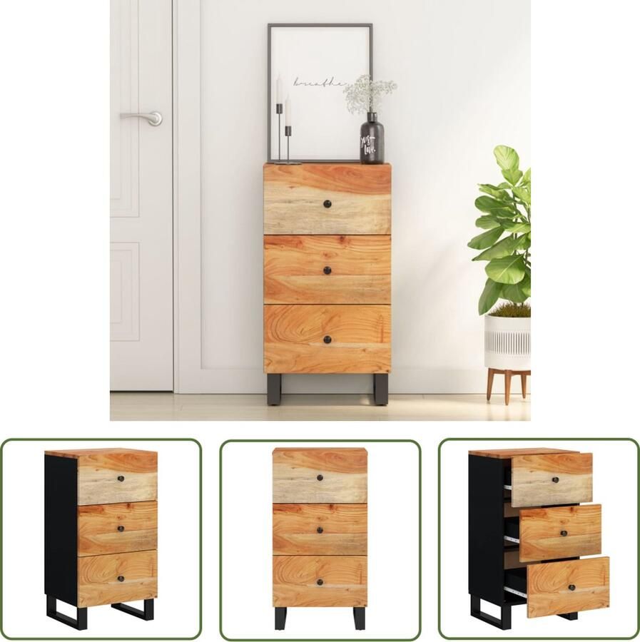 The Living Store Dressoir met 3 lades 40x33 5x75 cm massief acaciahout Dressoir Commode Vintage Industrieel Houten Dressoir