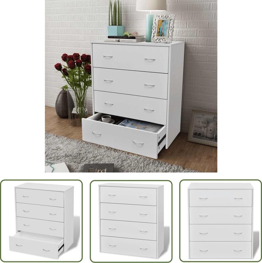 The Living Store Dressoir met 4 lades 60x30 5x71 cm wit Dressoir Commode Wit Dressoir Houten Dressoir Salontafel