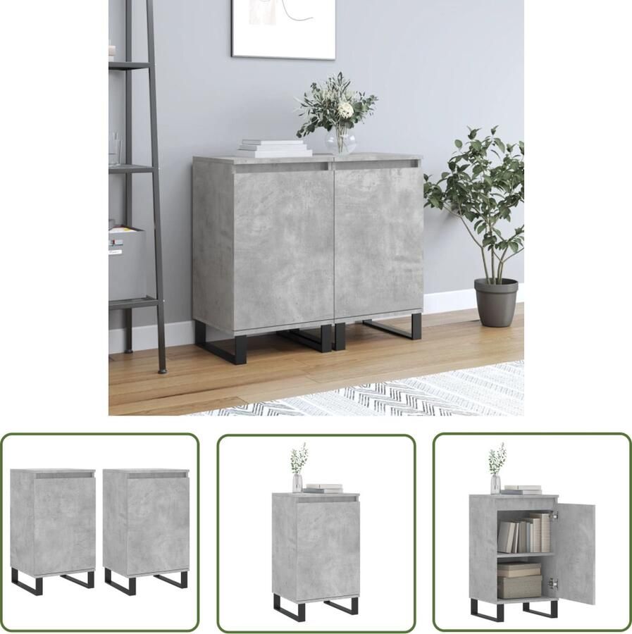 The Living Store Dressoirs 2 st 40x35x70 cm bewerkt hout betongrijs Dressoir Betongrijs Houten Dressoir Modern Dressoir Opbergmeubel