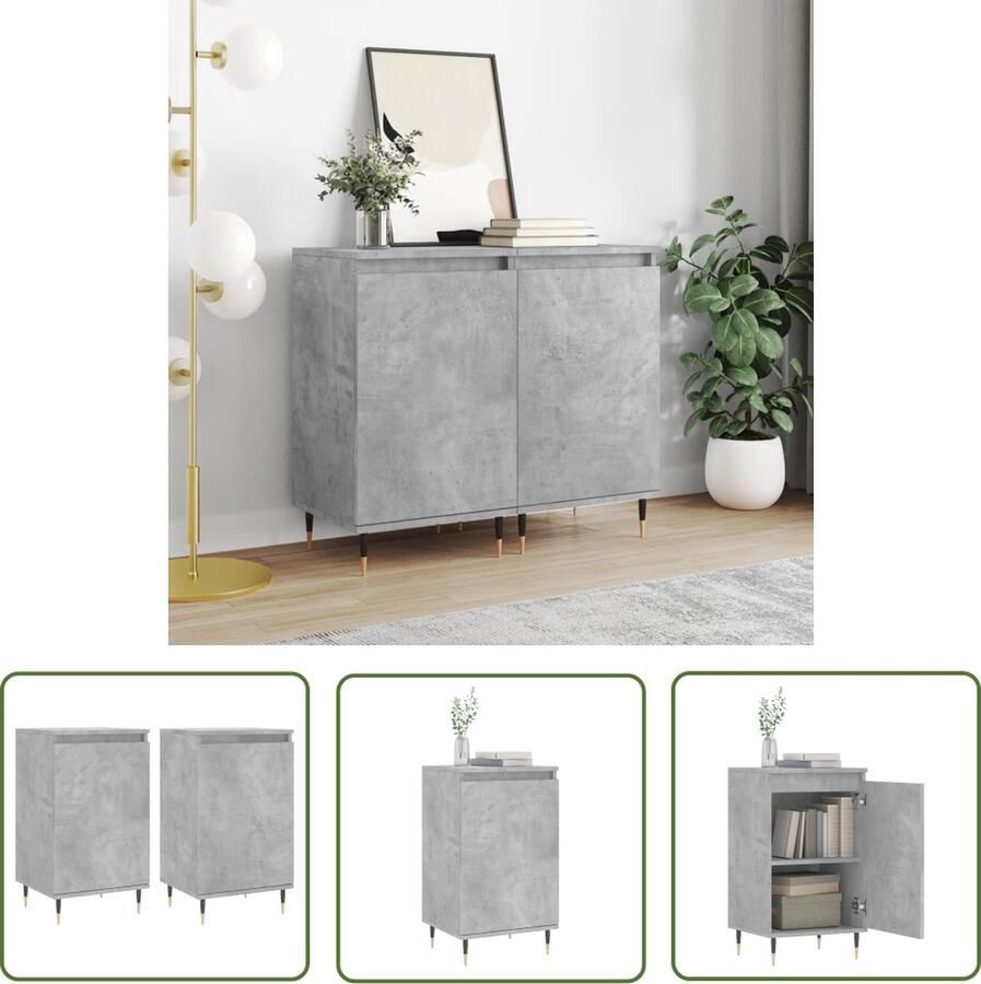 The Living Store Dressoirs 2 st 40x35x70 cm bewerkt hout betongrijs Dressoir Betongrijs Houten Dressoir Vintage Dressoir Salontafel