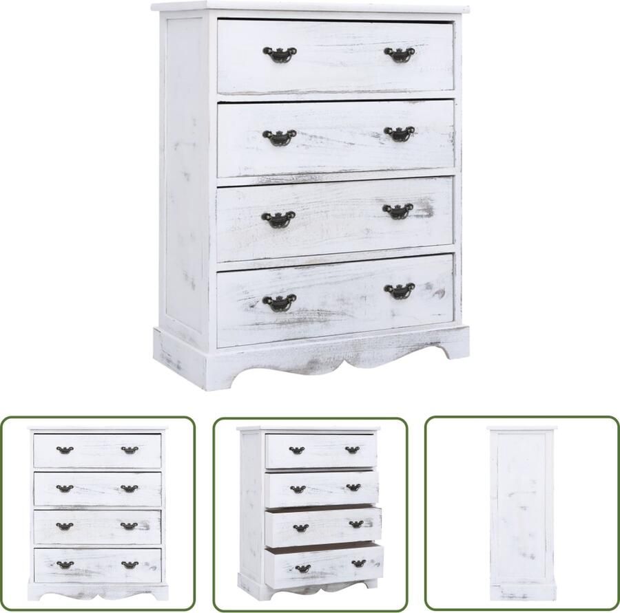 The Living Store Ladekast 60x30x75 cm hout wit Ladekast Dressoir Opbergmeubel Houten Kast Witte Kast