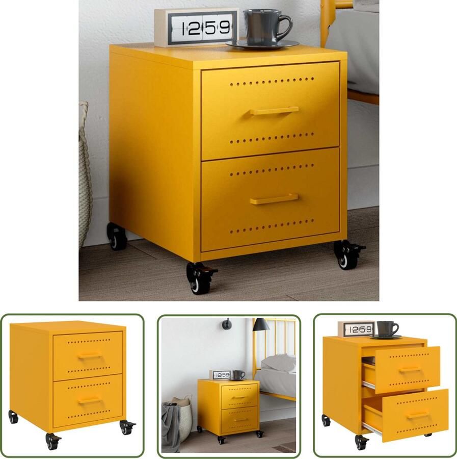 The Living Store Nachtkastje 36x39x43 5 cm staal mosterdgeel Nachtkastje Commode Slaapkamers Mustard Yellow Vintage