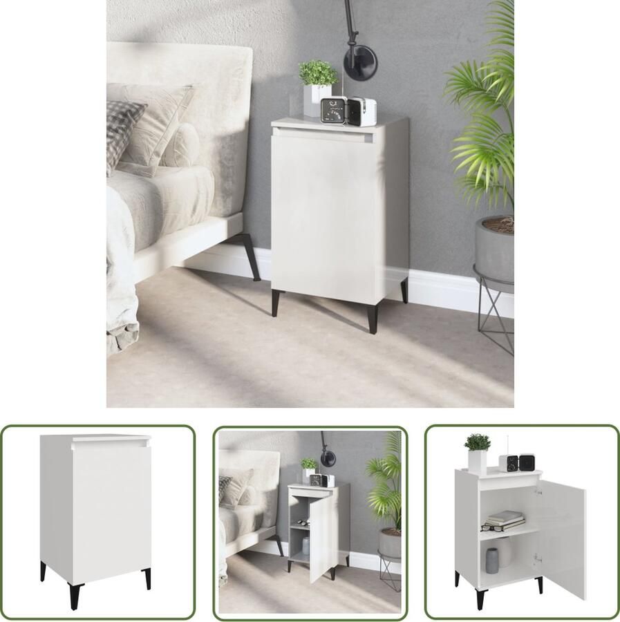 The Living Store Nachtkastje Hoogglans wit 40 x 35 x 70 cm Metalen poten Nachtkastje Commode Slaapkamervloer Houten Nachttafel Modern Nachtkastje - Foto 2