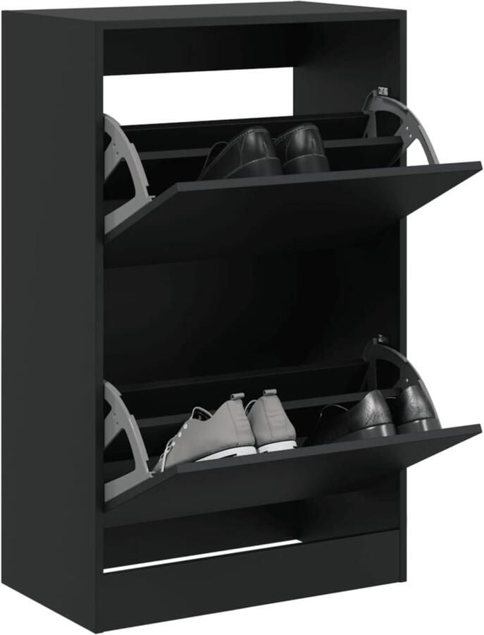 The Living Store Schoenenkast 60x34x96 5 cm bewerkt hout zwart Schoenenkast Compact Design Houten Schoenenkast Schoenen Opbergkast Entryway Furniture