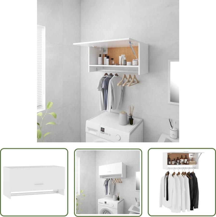 The Living Store Hangkast Compacte garderobe Wit 70 x 32.5 x 35 cm Met kledingstang Witte Kledingkast Compact Dressoir Kasten Opslag Ruimte Garderobe Slim Kleine Kast - Foto 2