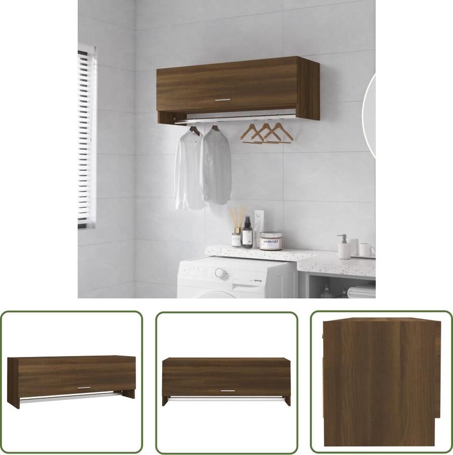 The Living Store Kledingkast 100x32 5x35 cm bewerkt hout bruin eikenkleur Kledingkast Compact Bruin Houten Kast Bergruimte - Foto 2