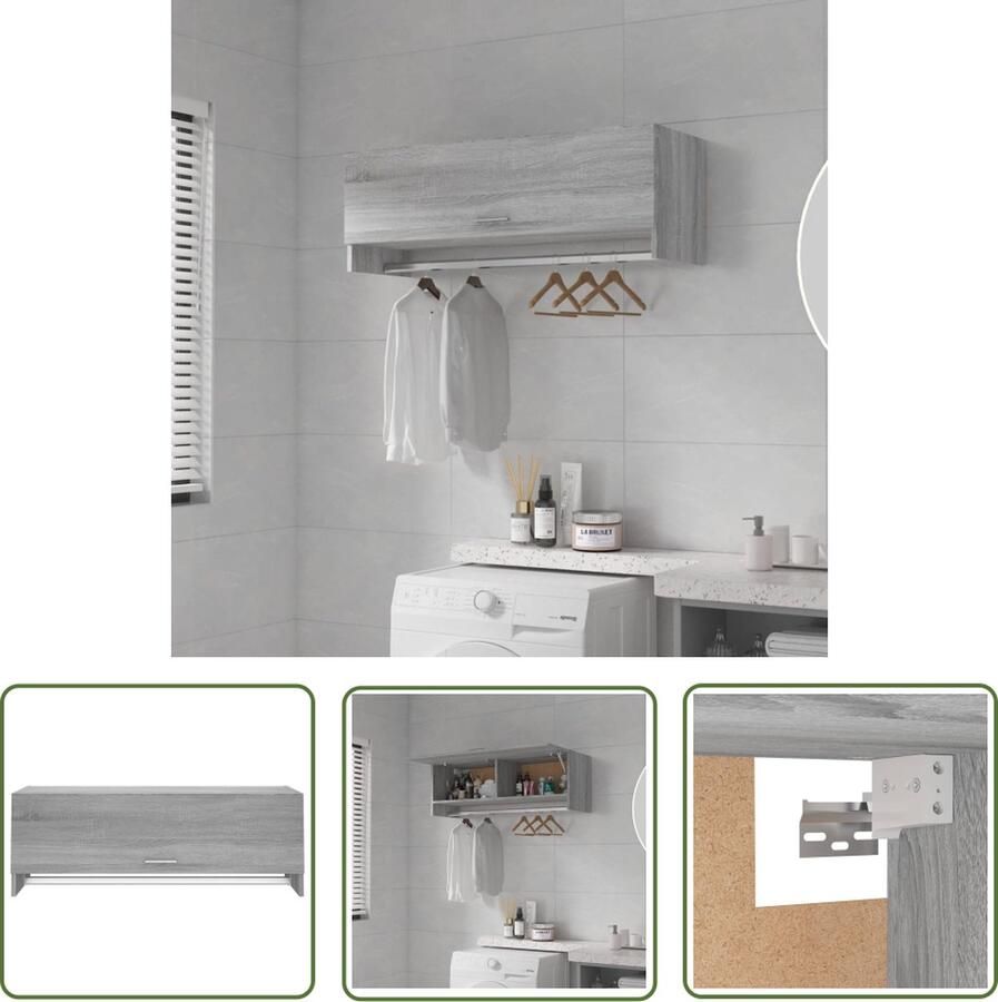 The Living Store Kledingkast 100x32 5x35 cm bewerkt hout grijs sonoma eikenkleur Kledingkast Compact Grijze Kledingkast Houten Kledingkast Bergruimte