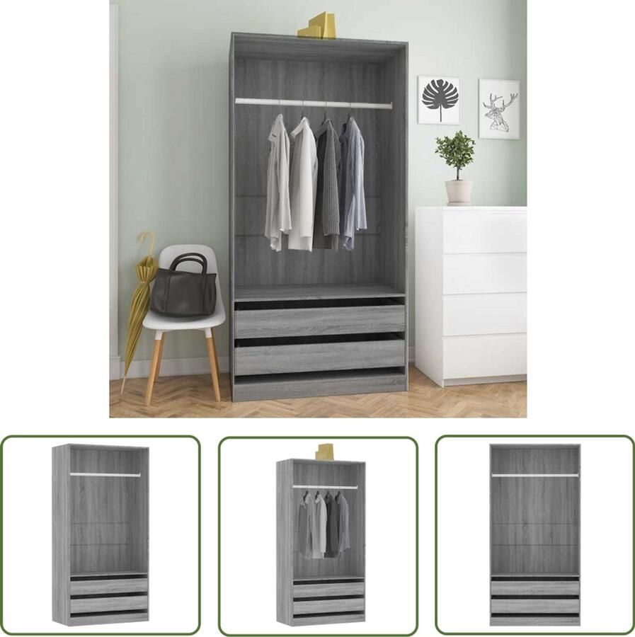 The Living Store Kledingkast Compact Opbergmeubels 100 x 50 x 200 cm Ken- Stevig materiaal Kledingkast Compact Opbergmeubel Grijze Kledingkast Houten Kledingkast - Foto 2