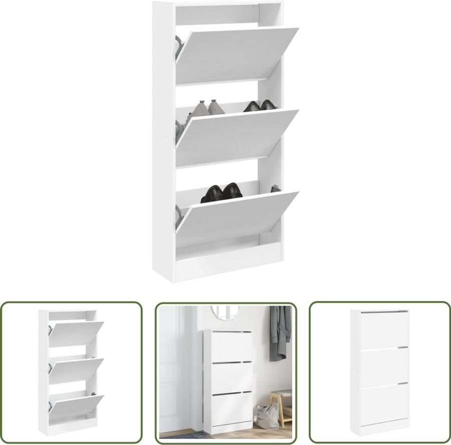 The Living Store Schoenenkast 60x21x125 5 cm bewerkt hout wit Schoenenkast Compact Opbergkast Houten Schoenenkast Wit