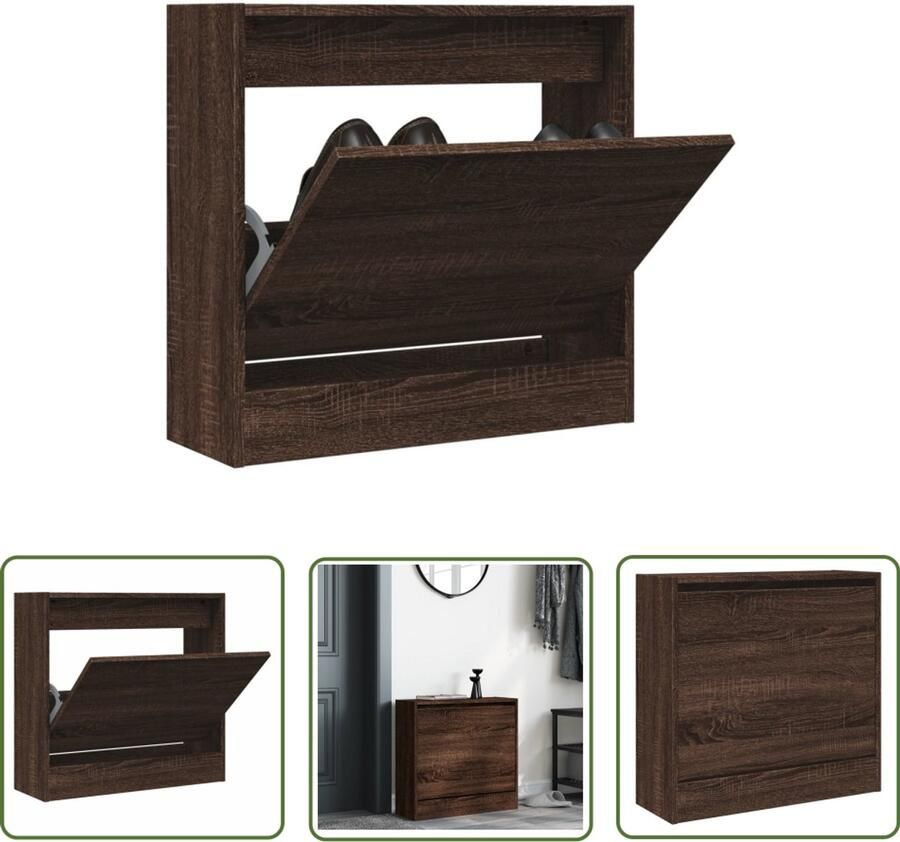 The Living Store Schoenenkast 60x21x57 cm bewerkt hout bruin eikenkleur Schoenenkast Compact Houten Schoenenkast Bruine Eiken Kleur Schoenen Opbergen