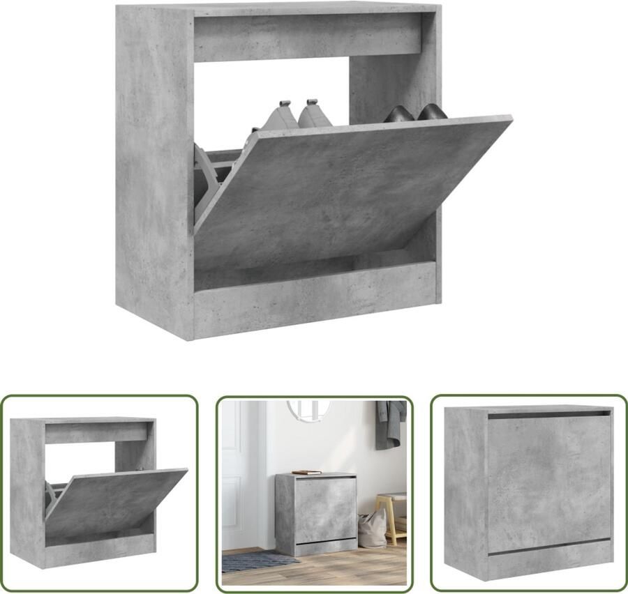 The Living Store Schoenenkast 60x34x63 5 cm bewerkt hout betongrijs Schoenenkast Compact Houten Schoenenkast Grijze Schoenenkast Schoenen Opbergkast