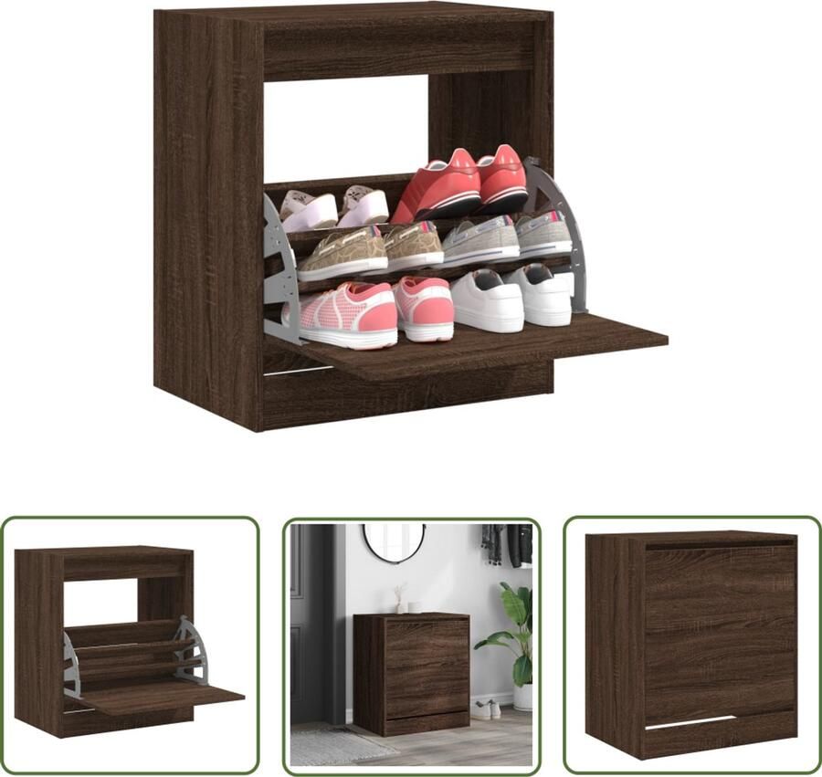 The Living Store Schoenenkast 60x42x69 cm bewerkt hout bruin eikenkleur Schoenenrek Schoenenrekken Opbergrek Voor Schoenen Schoenenstellage