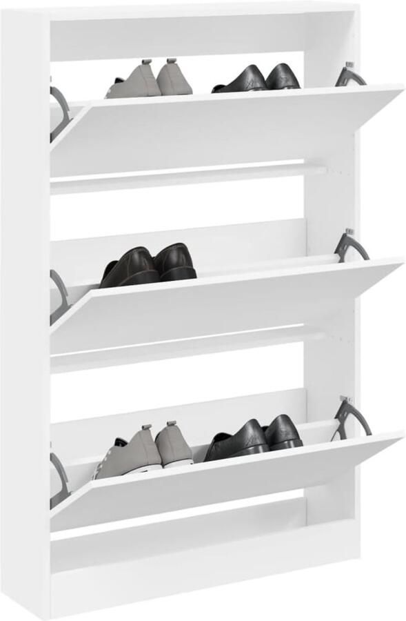 The Living Store Schoenenkast 80x21x125 5 cm bewerkt hout wit Schoenenkast Compact Schoenenopbergkast Houten Schoenenkast Wit