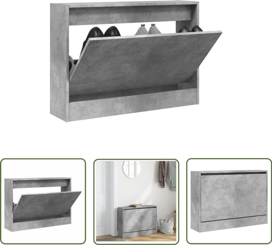 The Living Store Schoenenkast 80x21x57 cm bewerkt hout betongrijs Schoenenkast Compact Schoenenopbergkast Houten Schoenenkast Grijze Schoenenkast
