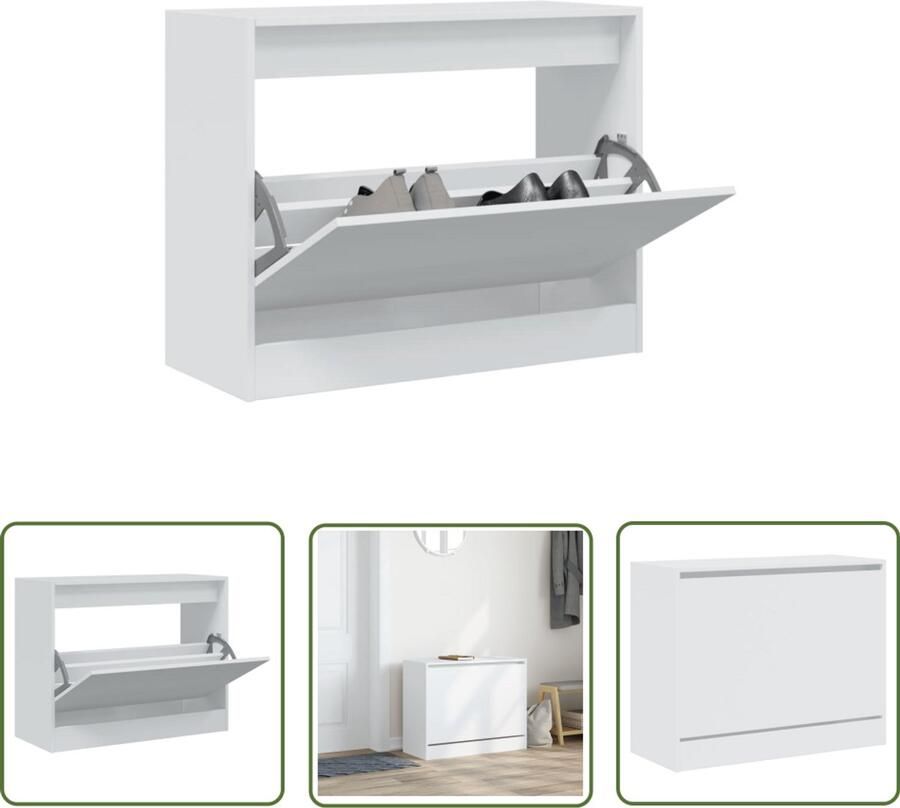 The Living Store Schoenenkast 80x34x63 cm bewerkt hout wit Schoenenrek Schoenenrekken Opbergrek Voor Schoenen Schoenenstellage