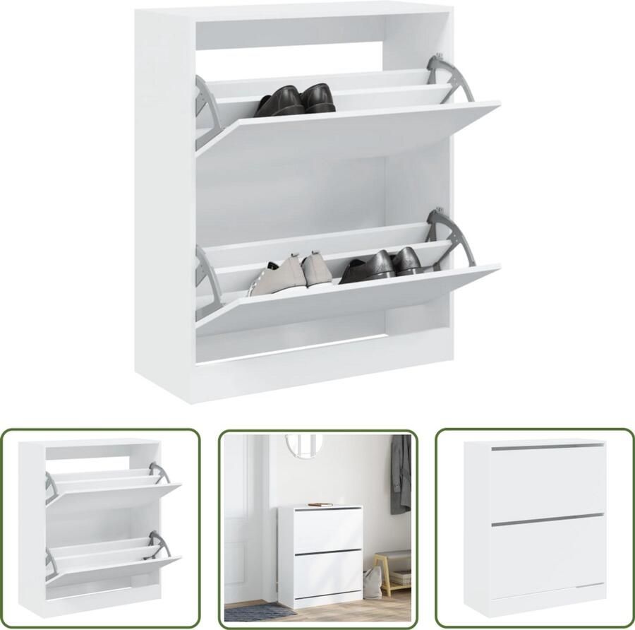 The Living Store Schoenenkast 80x34x96 5 cm bewerkt hout wit Schoenenkast Compact Houten Schoenenkast Witte Schoenenkast Schoenen Opbergkast