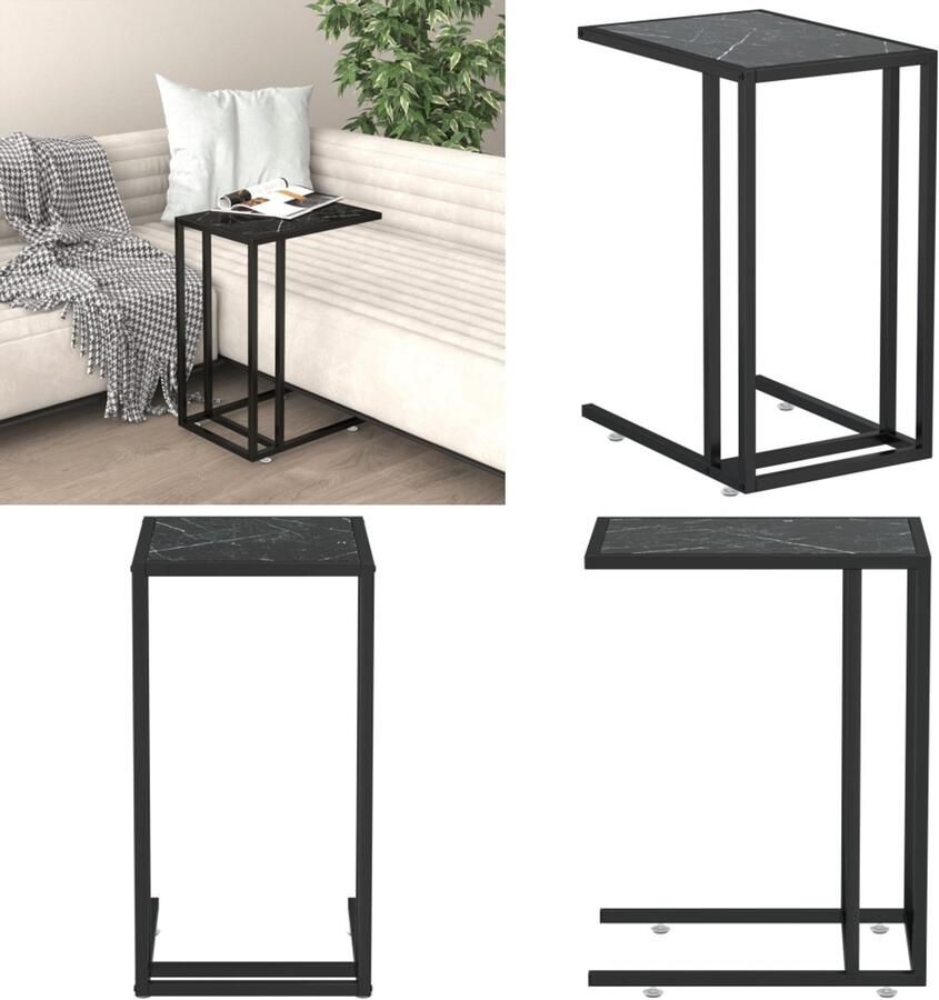 VidaXL Computer bijzettafel 50x35x65 cm gehard glas zwartmarmerkleurig Computer Bijzettafel Computer Bijzettafels Bijzettafel Salontafel