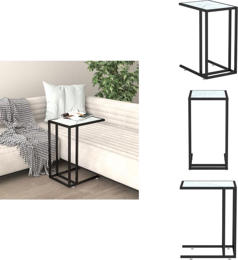 VidaXL Computer Bijzettafel Computer Bijzettafels Bijzettafel Salontafel Computer bijzettafel 50x35x65 cm gehard glas witmarmerkleurig