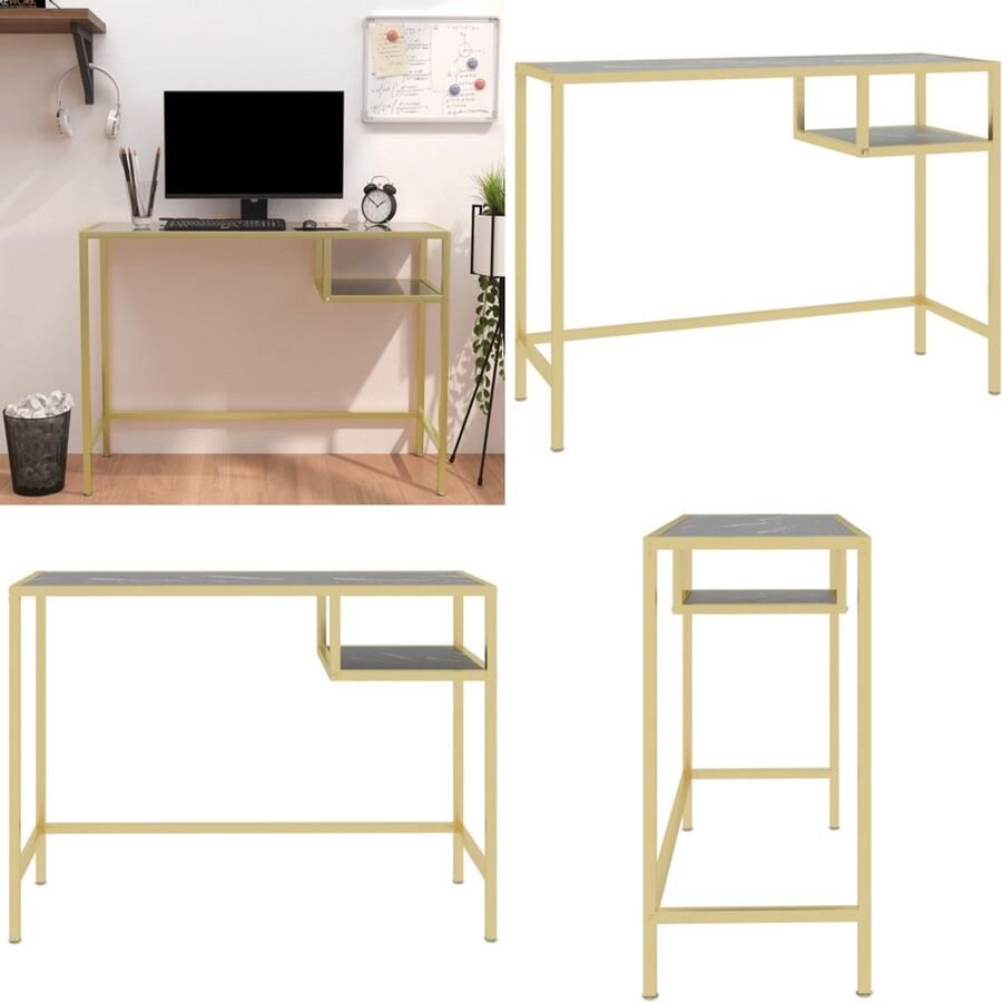 VidaXL Computerbureau 100x36x74 cm gehard glas zwartmarmerkleurig Computerbureau Computerbureaus Glazen Kantoorbureau