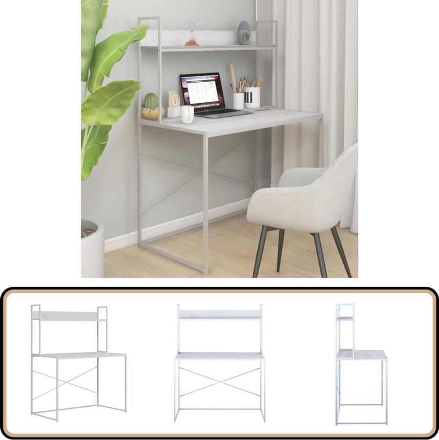 VidaXL Computerbureau 110x60x138 cm Wit Hout Computerbureau Bureaus Industrieel Bureau Houten Bureau Wit Bureau