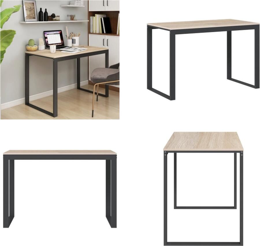 VidaXL Computerbureau 110x60x73 cm spaanplaat zwart en eikenkleurig Computertafel Computertafels Computerbureau Bureau
