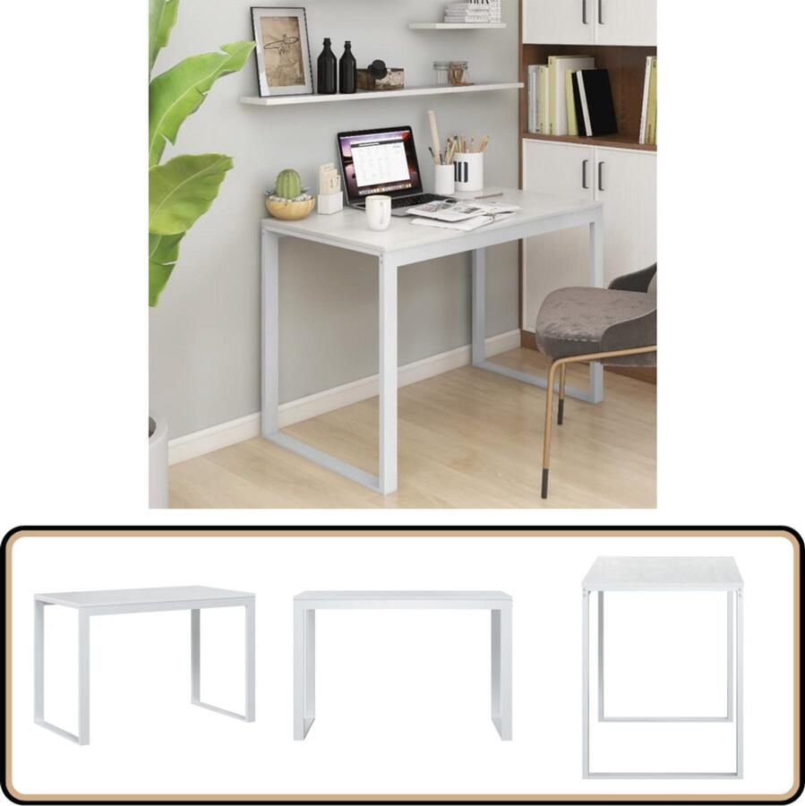 VidaXL Computerbureau 110x60x73 cm Wit Spaanplaat Computerbureau Industrieel Bureau Houten Bureau Wit Bureau Bureaustoel
