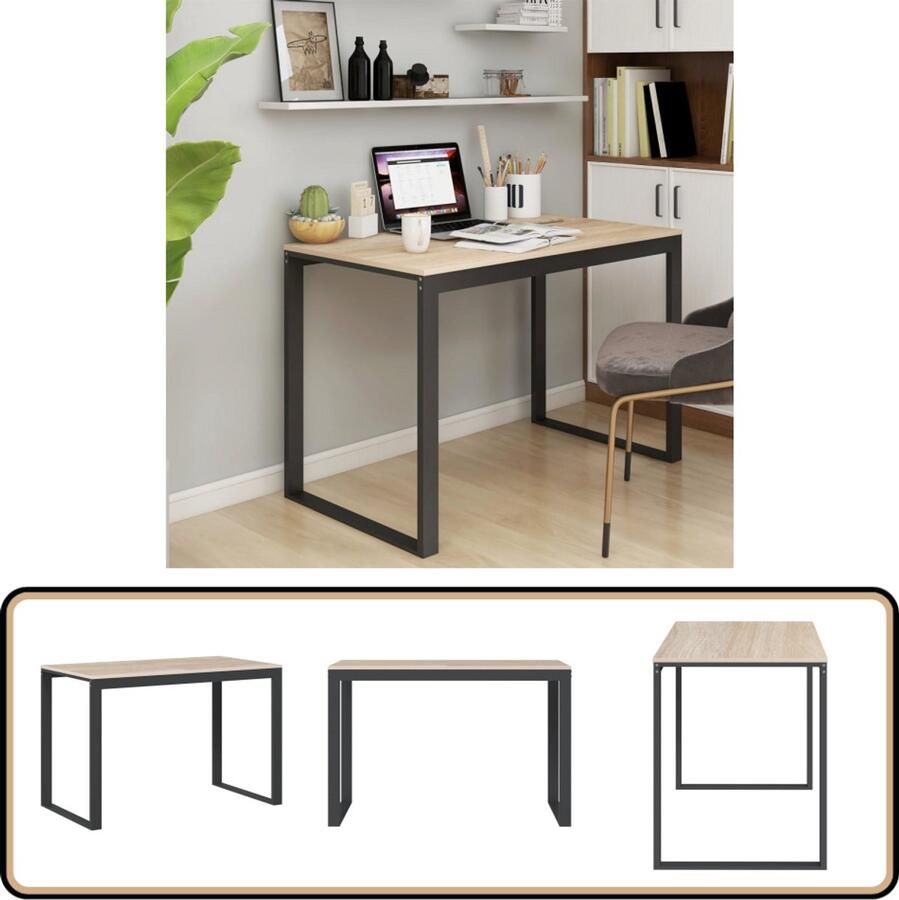 The Living Store Computerbureau IndustriÃle Stijl 110 x 60 x 73 cm Zwart en Eiken Montage Vereist Computerbureau Industrieel Bureau Houten Bureau Zwarte Tafel Eiken Tafel - Foto 2