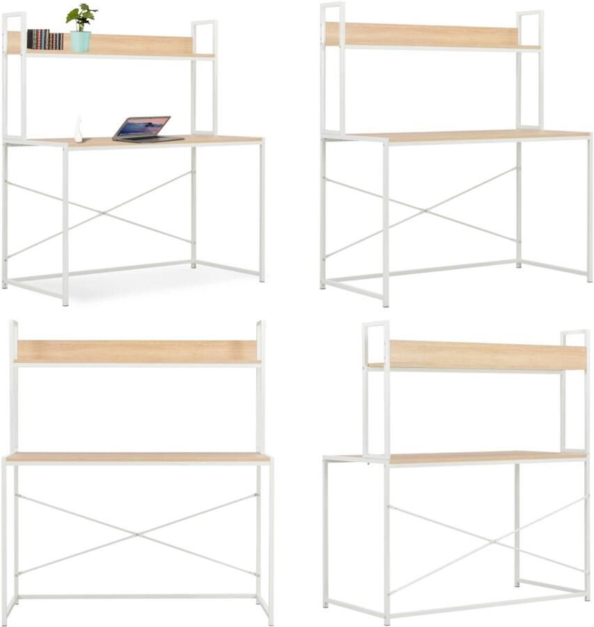 VidaXL Computerbureau 120x60x138 cm wit en eikenkleurig Computertafel Computertafels Computerbureau Computerbureaus