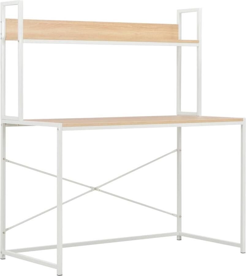 VidaXL -Computerbureau-120x60x138-cm-wit-en-eikenkleurig