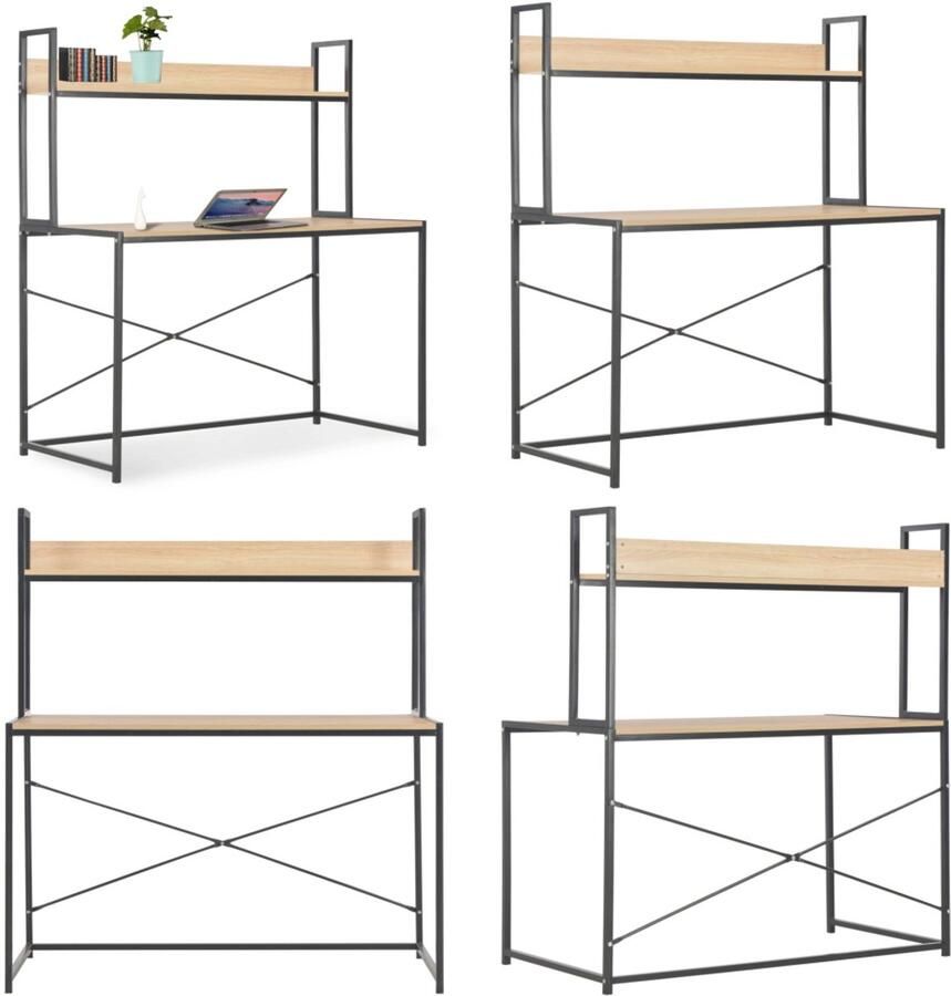 VidaXL Computerbureau 120x60x138 cm zwart en eikenkleurig Computertafel Computertafels Computerbureau Computerbureaus
