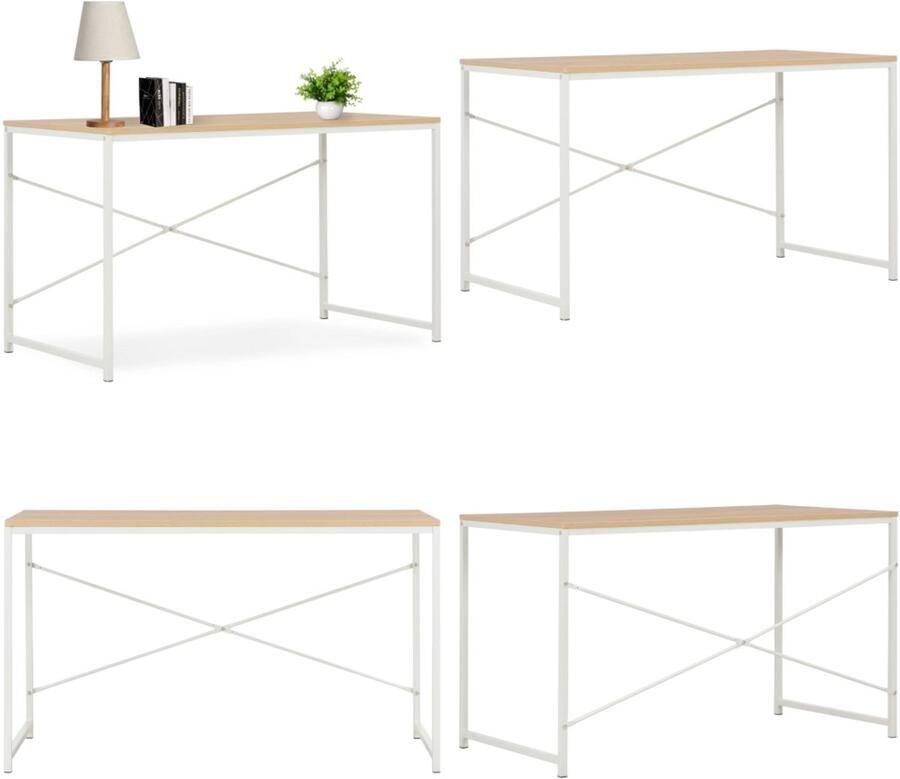 VidaXL Computerbureau 120x60x70 cm wit en eikenkleurig Computertafel Computertafels Computerbureau Computerbureaus