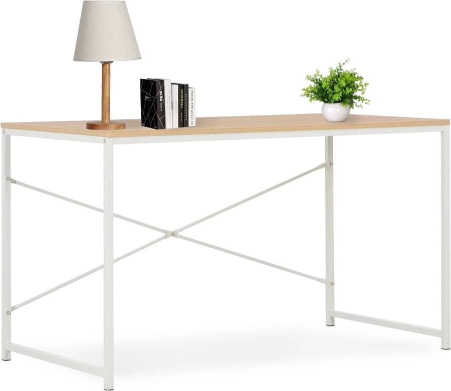 VidaXL Computerbureau 120x60x70 cm Wit Eikenkleur Computerbureau Industrieel Bureau Houten Bureau Wit Bureau Eiken Bureau Bureaus Voor Thuiswerk Compact Bureau Ergonomische Bureaus Laptop Bureau Schrijfbureau - Foto 2