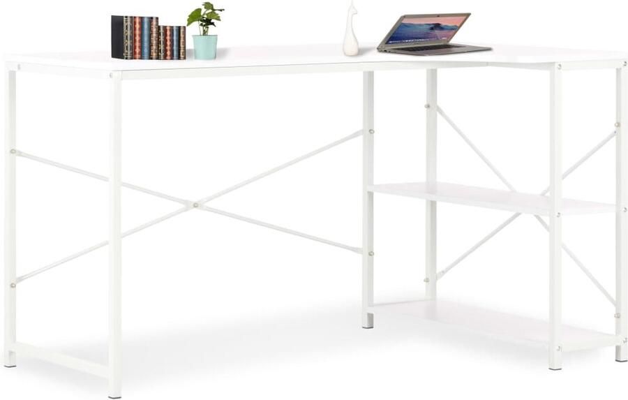 VidaXL Computerbureau 120x72x70 cm Wit Computerbureau Bureaus L-vormig Bureau Wit Bureau Houten Bureau Industrieel Bureau Thuiskantoor Ergonomische Bureaublad - Foto 2