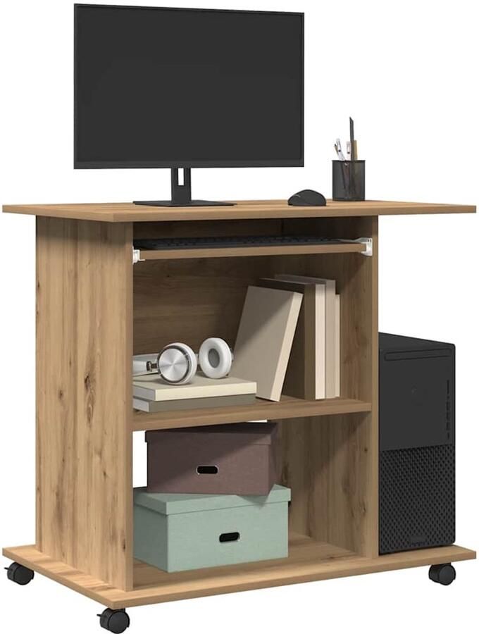 VidaXL Computerbureau 80x50x75 cm Artisanaal Eiken Computer Bureau Computer Bureaus Bureau Studiebureau