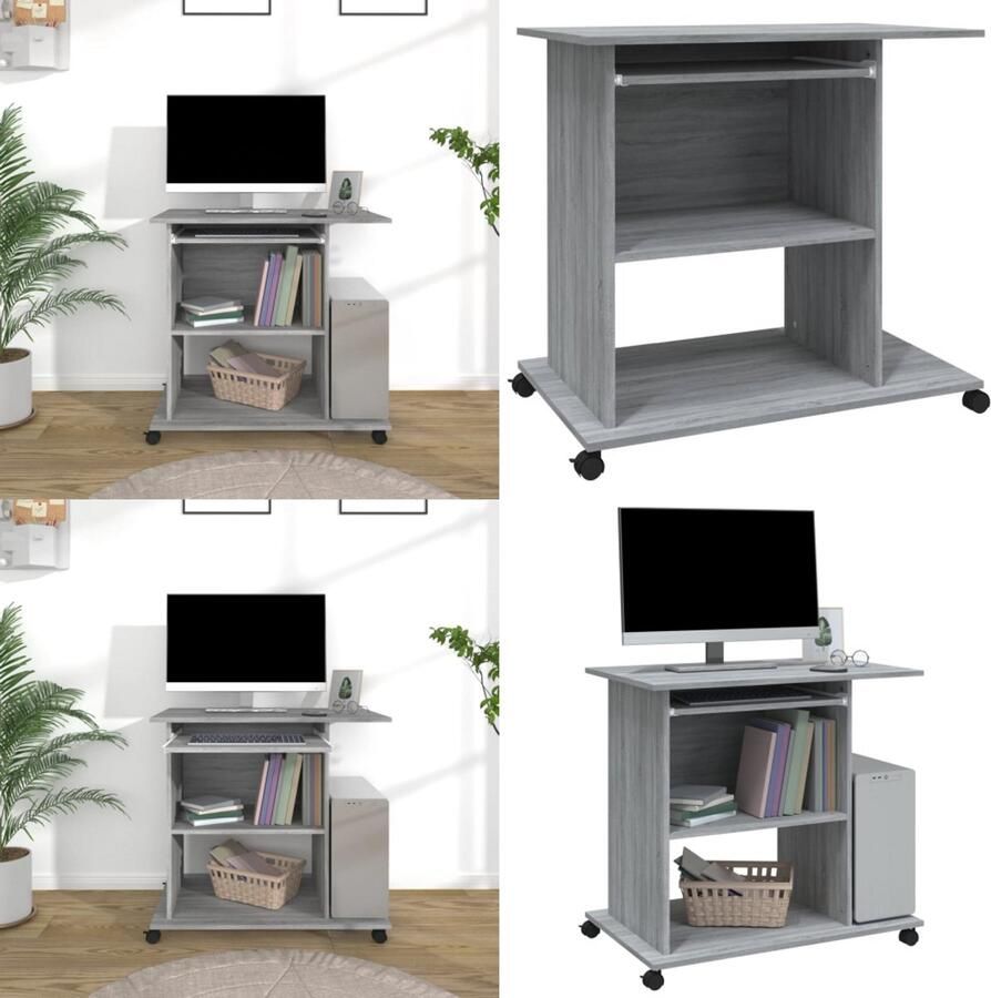VidaXL Computerbureau 80x50x75 cm bewerkt hout grijs sonoma eikenkleur Bureau Bureaus Tafel Computerbureau