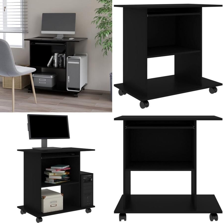 VidaXL Computerbureau 80x50x75 cm bewerkt hout zwart Computerbureau Computerbureaus Bureau Bureaus