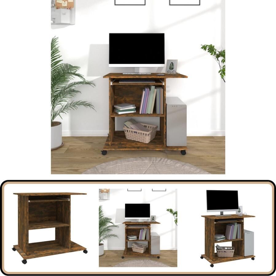 VidaXL Computerbureau 80x50x75 cm Gerookt Eiken Computerbureau Bureau Houten Bureau Compact Bureau Gerookte Eiken Laptop Bureau Thuiswerkplek