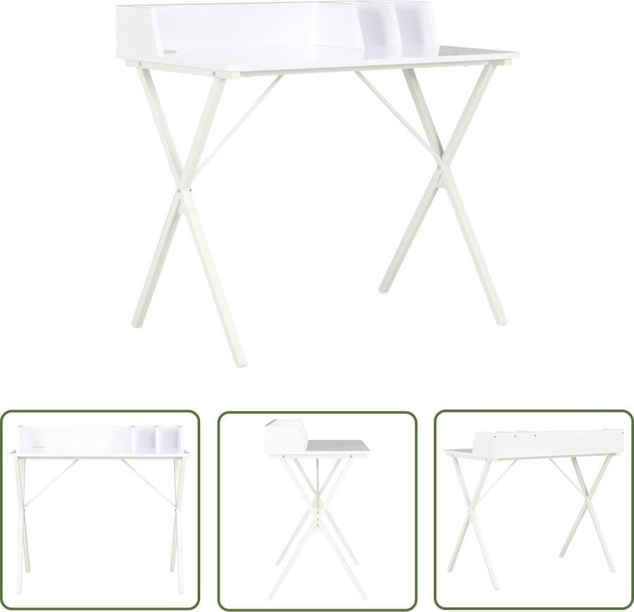 The Living Store Bureau Hoek 80 x 50 x 84 cm Wit Bewerkt hout en gepoedercoat staal Bureau Computerbureau Schrijfbureau Houten Bureau Wit Bureau