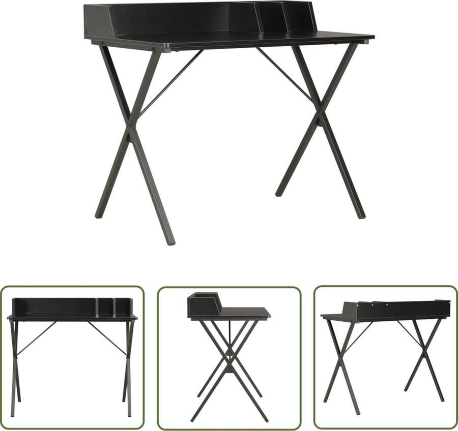 The Living Store Bureau Hoekbureau Zwart 80x50x84 cm Hout en Staal Bureau Computerbureau Houten Bureau Zwart Bureau Hoekbureau - Foto 2