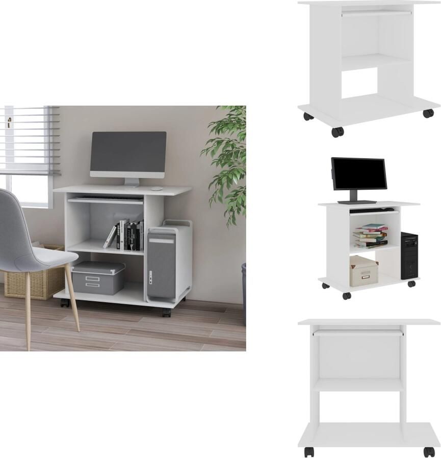 VidaXL Computerbureau Computerbureaus Bureau Bureaus Computerbureau 80x50x75 cm bewerkt hout wit