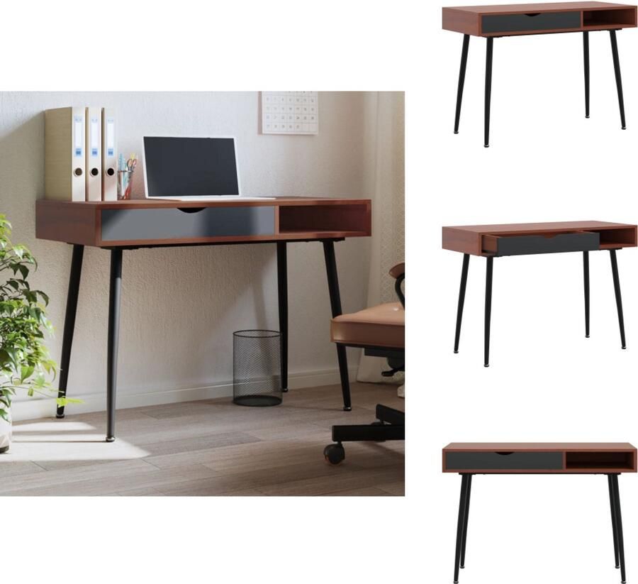 The Living Store Bureau Computer Functioneel Bruin Bewerkt Hout 110x50x75 cm Met Lade Computerbureau Bureau Houten Bureau Laptop Tafel Kantoormeubel - Foto 2