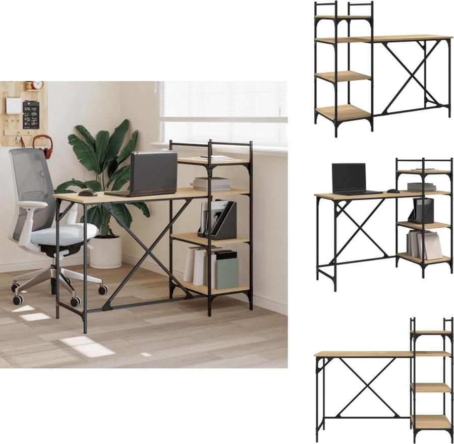 VidaXL Computerbureau Computerbureaus Bureau Laptoptafel Computerbureau met schappen 120x47x109 cm sonoma eikenkleurig