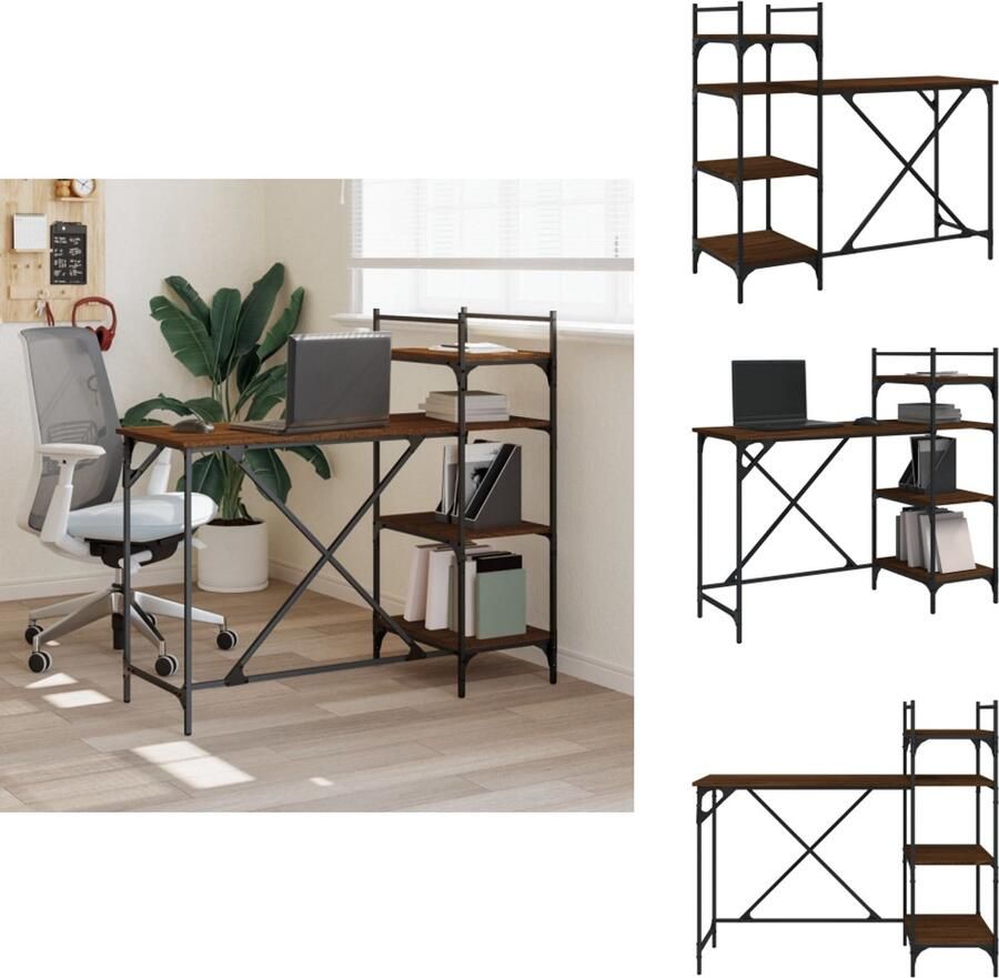 VidaXL Computerbureau Computerbureaus Bureau Laptoptafel Computerbureau met schappen 120x47x109 cm bruin eikenkleur