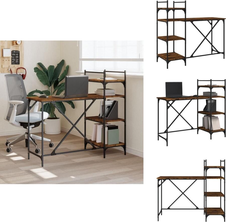 The Living Store Bureau Schappen 120 x 47 x 109 cm Gerookt Eiken Duurzaam materiaal Computerbureau Bureau Laptop Tafel Houten Bureau Bruine Bureau - Foto 2