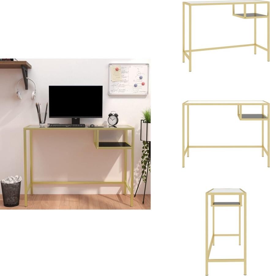 VidaXL Computerbureau Computerbureaus Glazen Kantoorbureau Computerbureau 100x36x74 cm gehard glas transparant - Foto 2