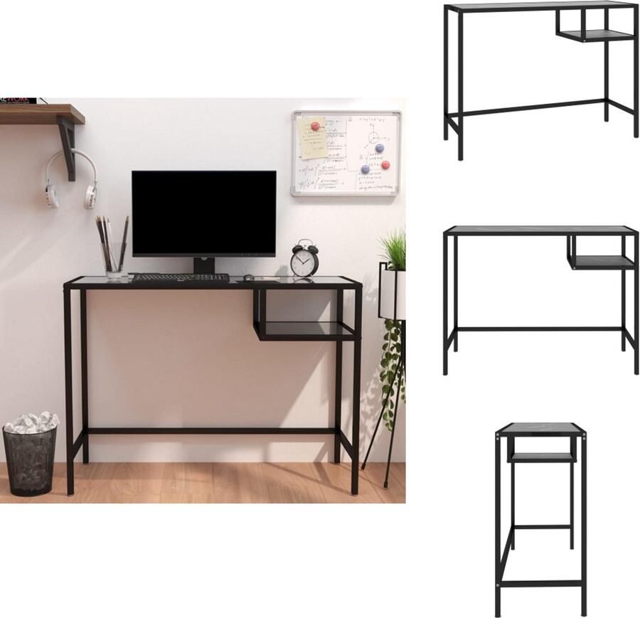 VidaXL Computerbureau Computerbureaus Glazen Kantoorbureau Computerbureau 100x36x74 cm gehard glas zwartmarmerkleurig
